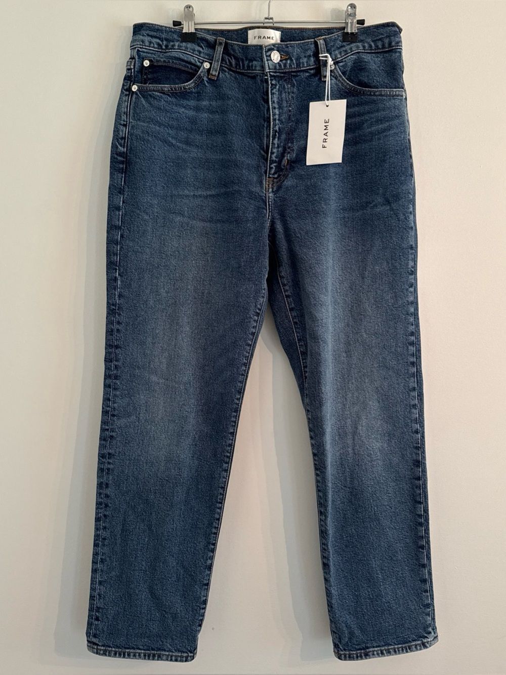FRAME The Borrowed Jeans 31 NWT Retail: $258 Mid Rise Straight Leg Denim Blue